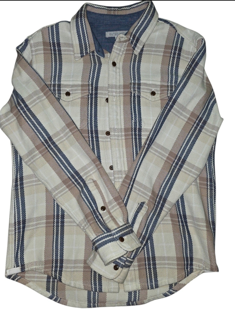 Outerknown Multicolored Plaid Flannel Blanket Button Down Mens S Heavy Organic